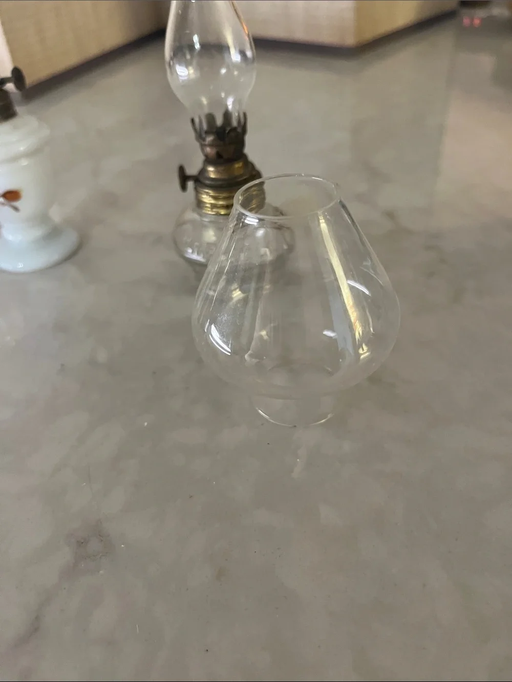 Lot of 3 Vintage Mini Glass Hurricane Oil Lamps and 2 hurricanes
